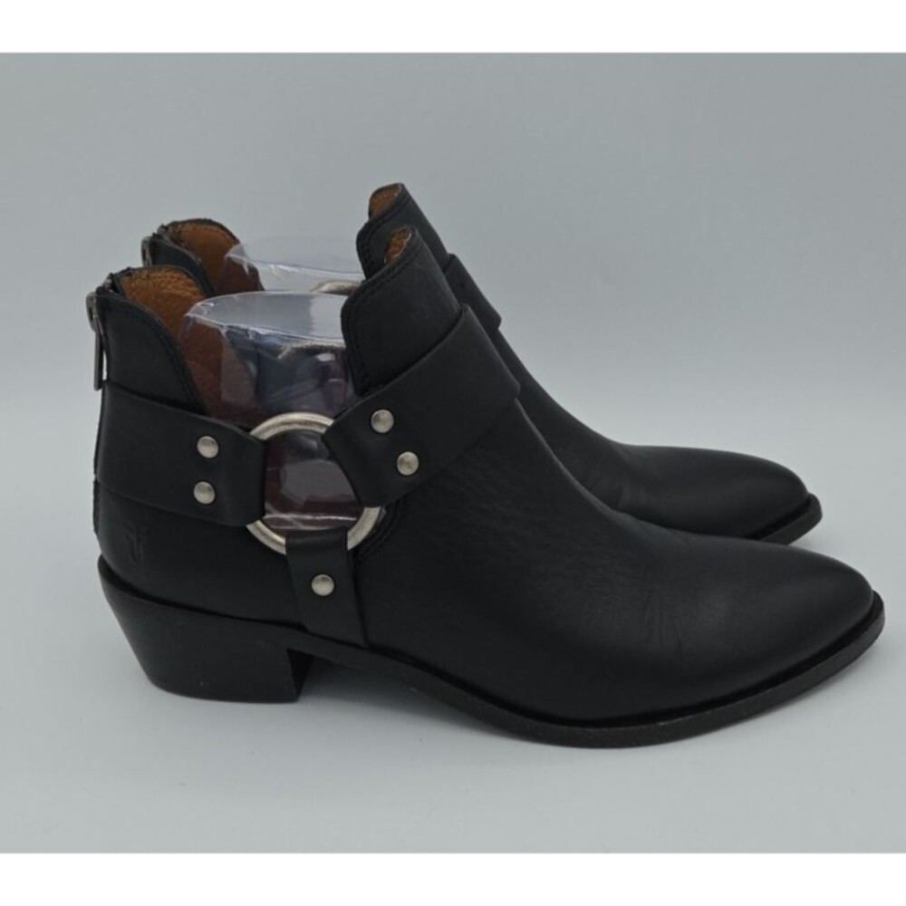 Frye Womens Size 7 M Ray Harness Back Zip Black Leather Ankle Booties Zip Close - Picture 6 of 10